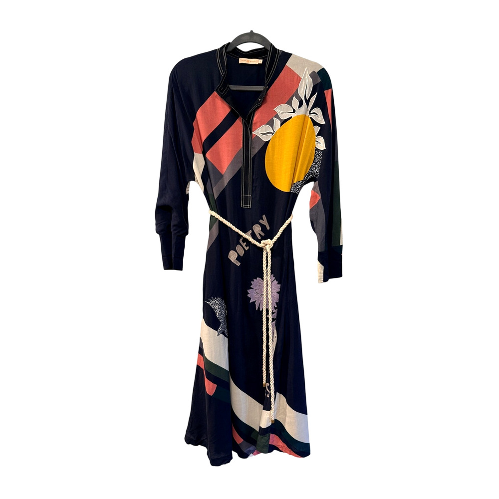 Tory Burch 6 Scarf Print Embroidered Shirt Dress $598 Rope Belt Long Sleeve Midi - Picture 5 of 13